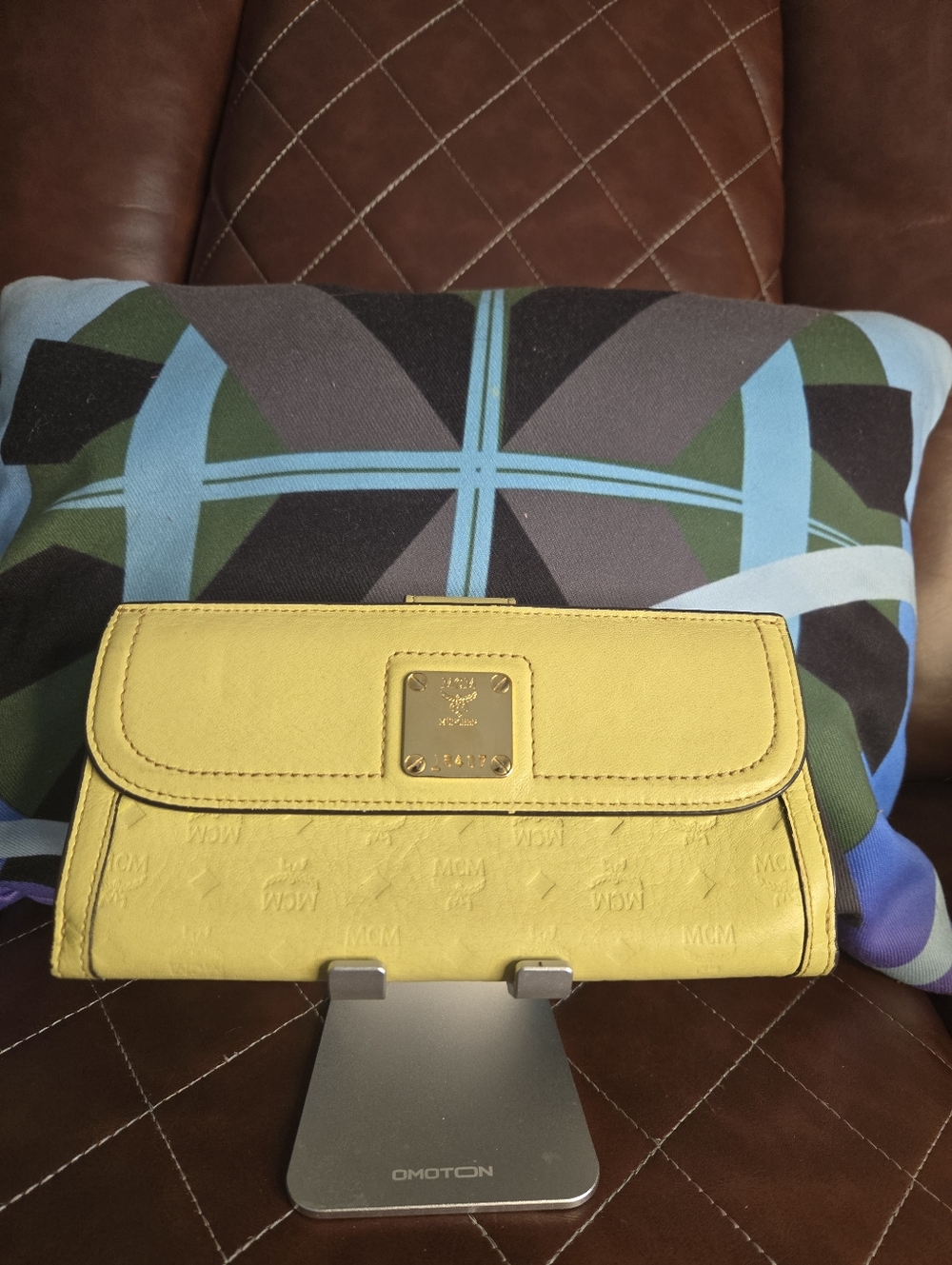 MCM Yellow Logo-Embossed Leather Continental Wallet with Gold Plaque